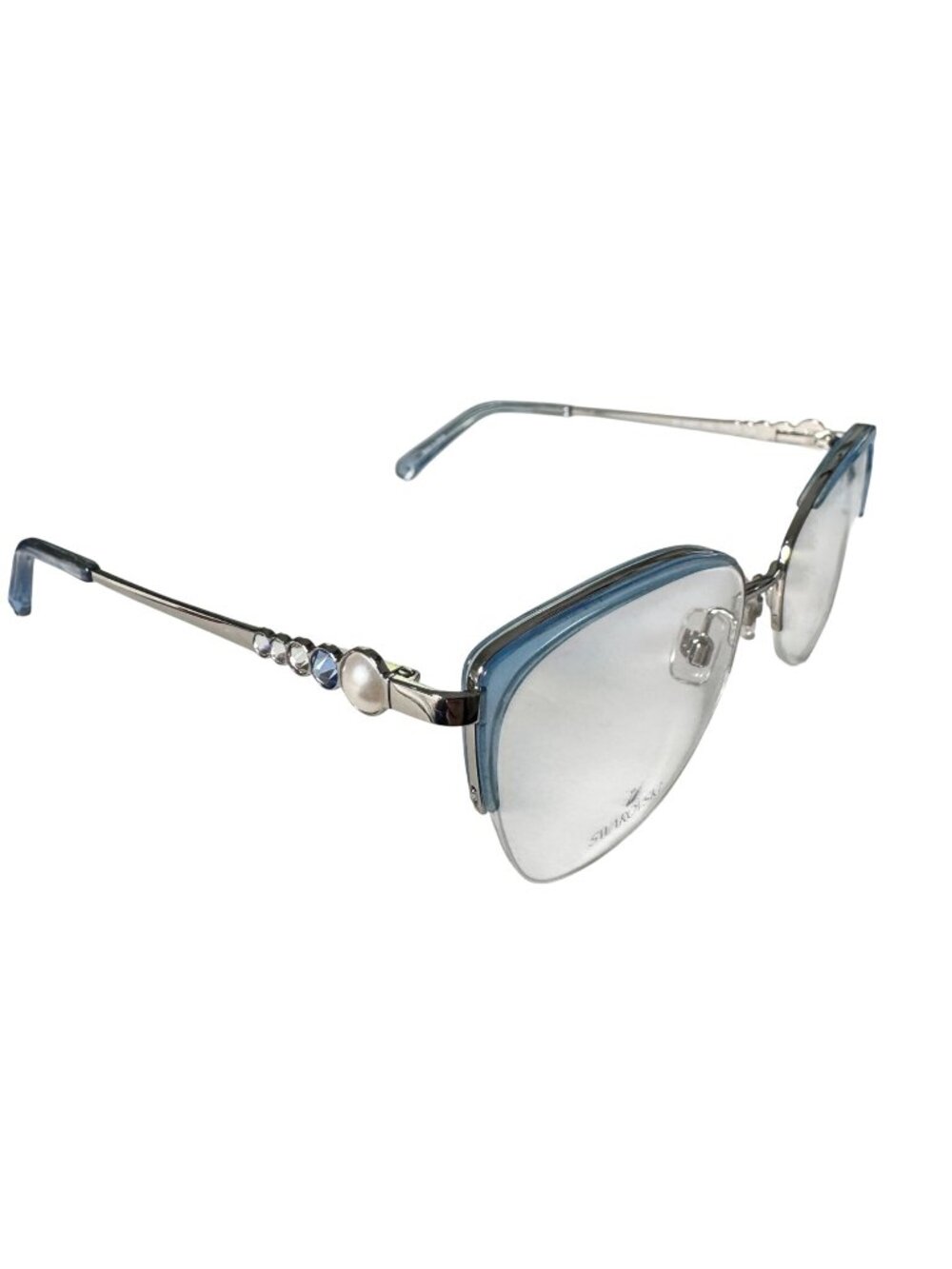Swarovski SK5307 Eyeglass Frame Only 55-17-140 Blue Metal Semi-Rimless Gemstones